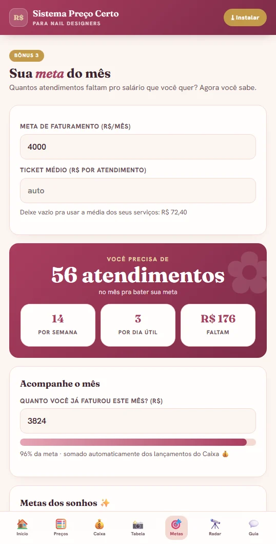Meta do mês com barra de progresso